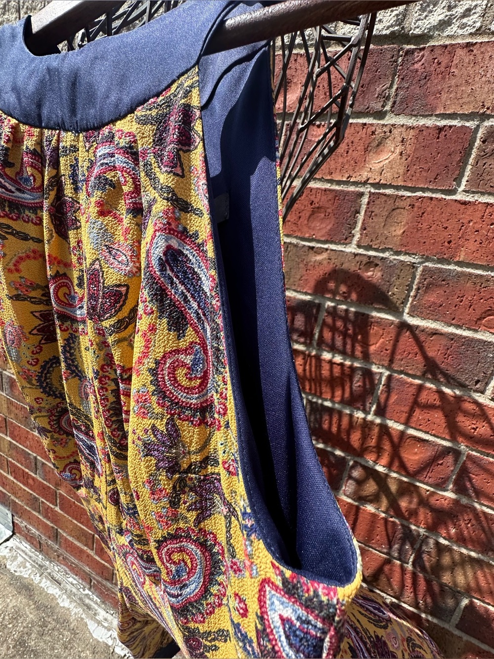 Eva Franco Halter Handkerchief Dress Mustard Paisley Floral MIDI Anthropologie - Picture 8 of 14
